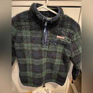 Vineyard Vines Girls’ Blackwatch Sherpa SuperShep Green Blue Plaid Sweater S 7-8
